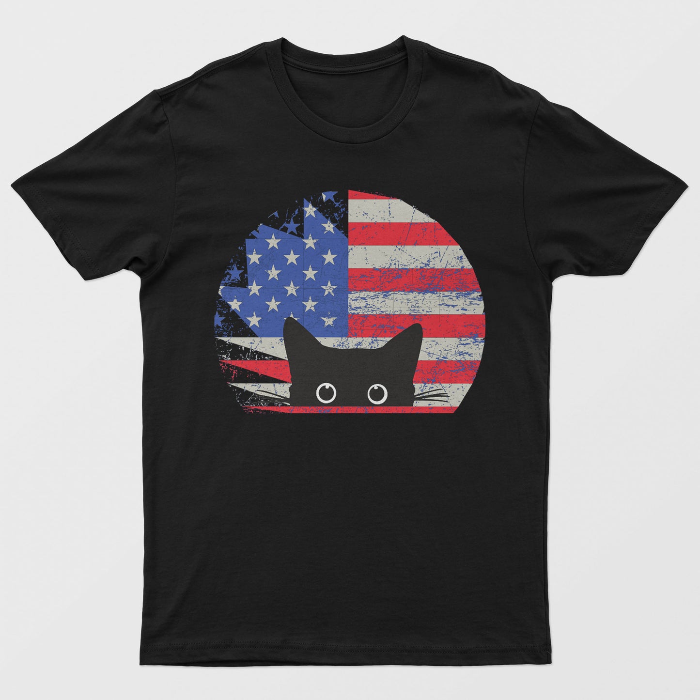 Unisex Cat in US Flag Graphic Print T-Shirt - S-XXXL, Various Colors, Free Ship
