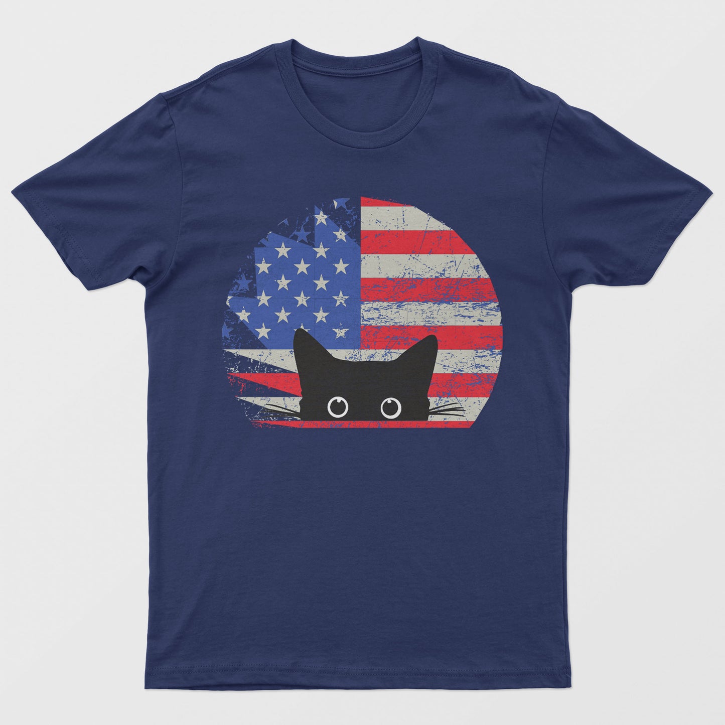 Unisex Cat in US Flag Graphic Print T-Shirt - S-XXXL, Various Colors, Free Ship