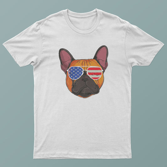 Bulldog with Glasses, US Flag Graphic Tee: S-XXXL, Various Colors, Free Shipping