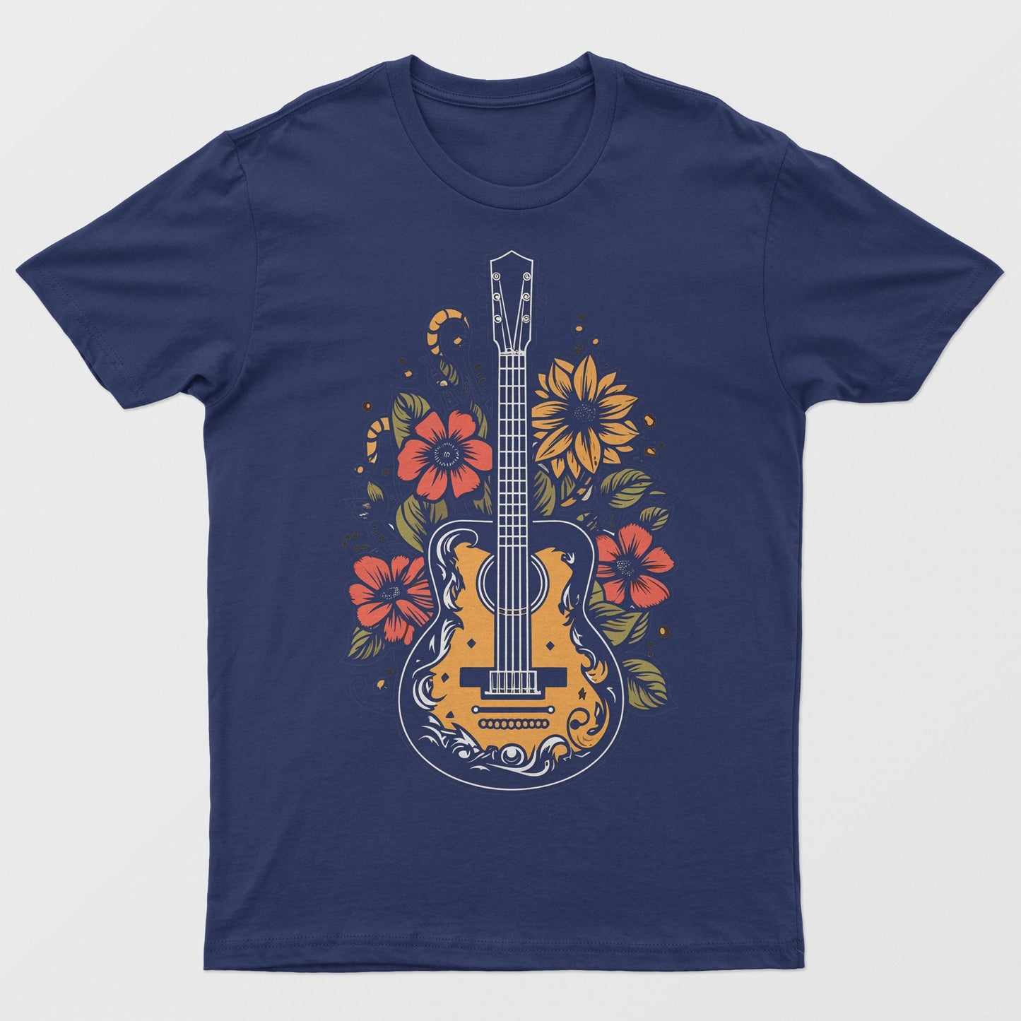 Acoustic Guitar and Flowers Picture, Music Inspired Unisex T-Shirt, Guitar Tee Men's, Women's Tee