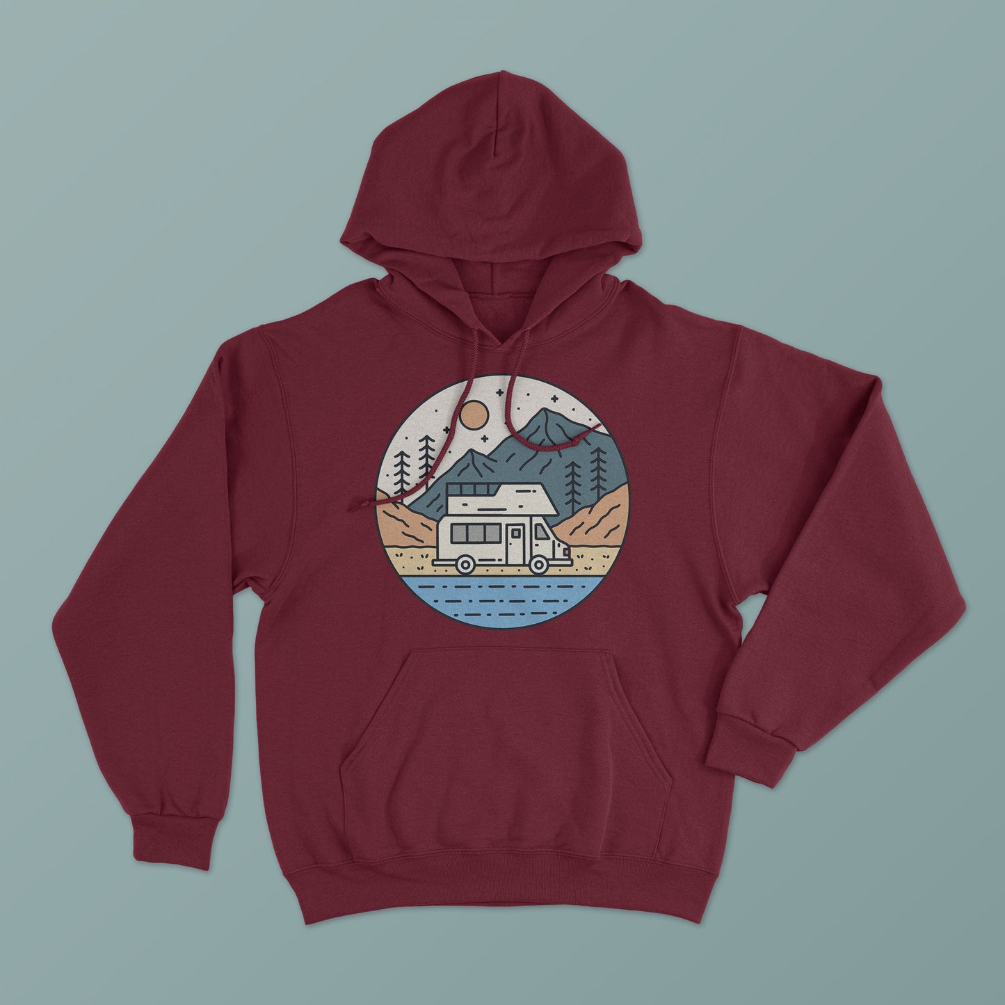 Minimalistic Camping Trailer Print Hoodie - Stylish Hoodie with Adventure Vibes, Men's, Women's Unisex Hooded Sweatshirt, Outdoor Style