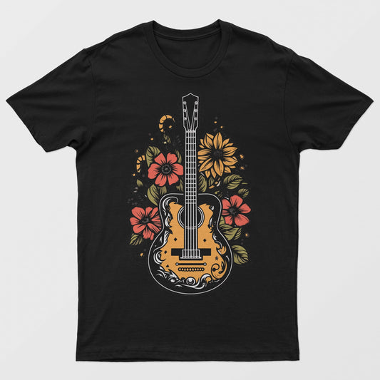 Acoustic Guitar and Flowers Picture, Music Inspired Unisex T-Shirt, Guitar Tee Men's, Women's Tee