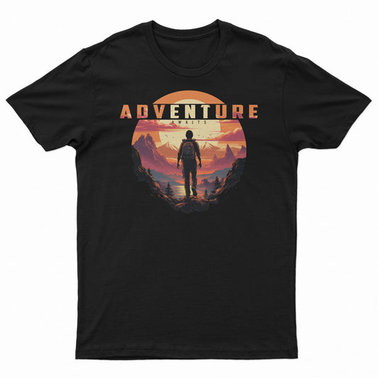 Adventure Awaits Tee - Outdoor Explorer T-Shirt, Camping & Hiking Shirt, Men's, Women's Black, Navy Graphic T-Shirt