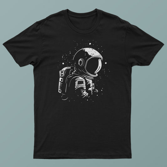 Astronaut in Space Unisex T-Shirt Astronomy Monochrome Black and Navy Tee