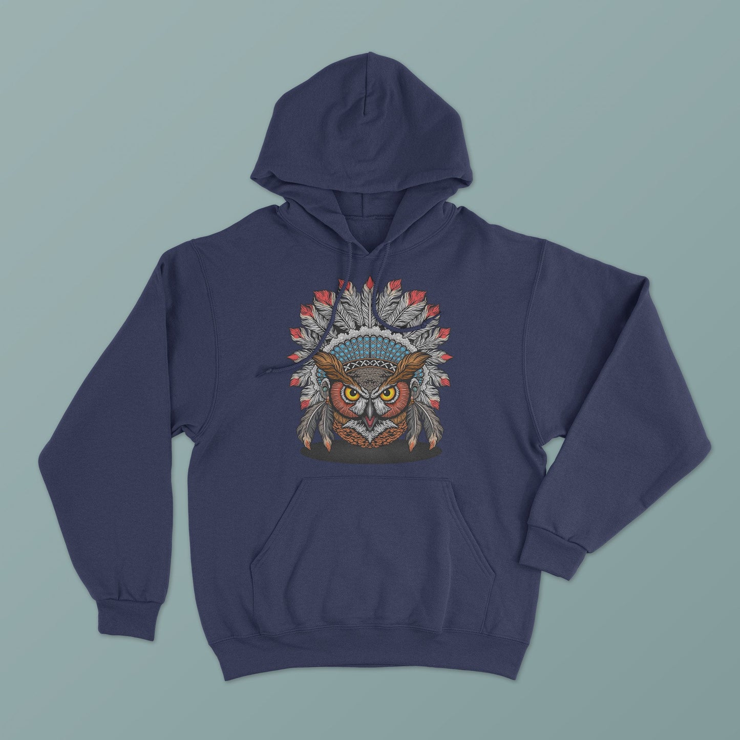 Owl Totem Print Hoodie - Unique Graphic Hoodie with Native American Design