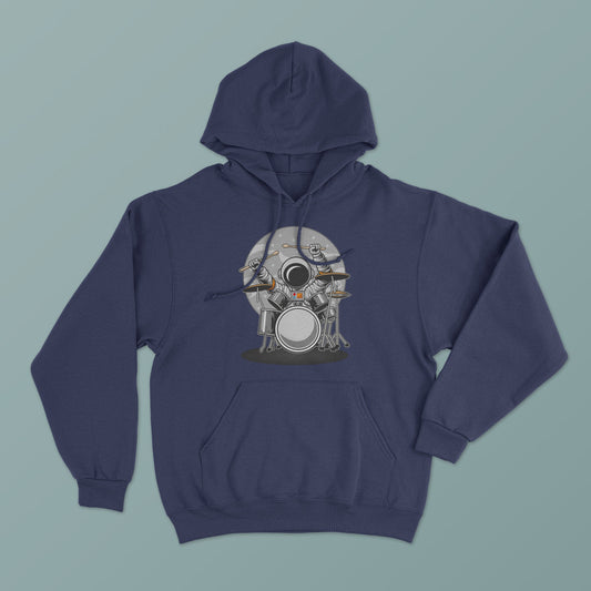 Astronaut Drummer in Space Hoodie - Cosmic Grooves and Unique Style Tee! Men's, Women's Unisex Hooded Sweatshirt, Space and Planets