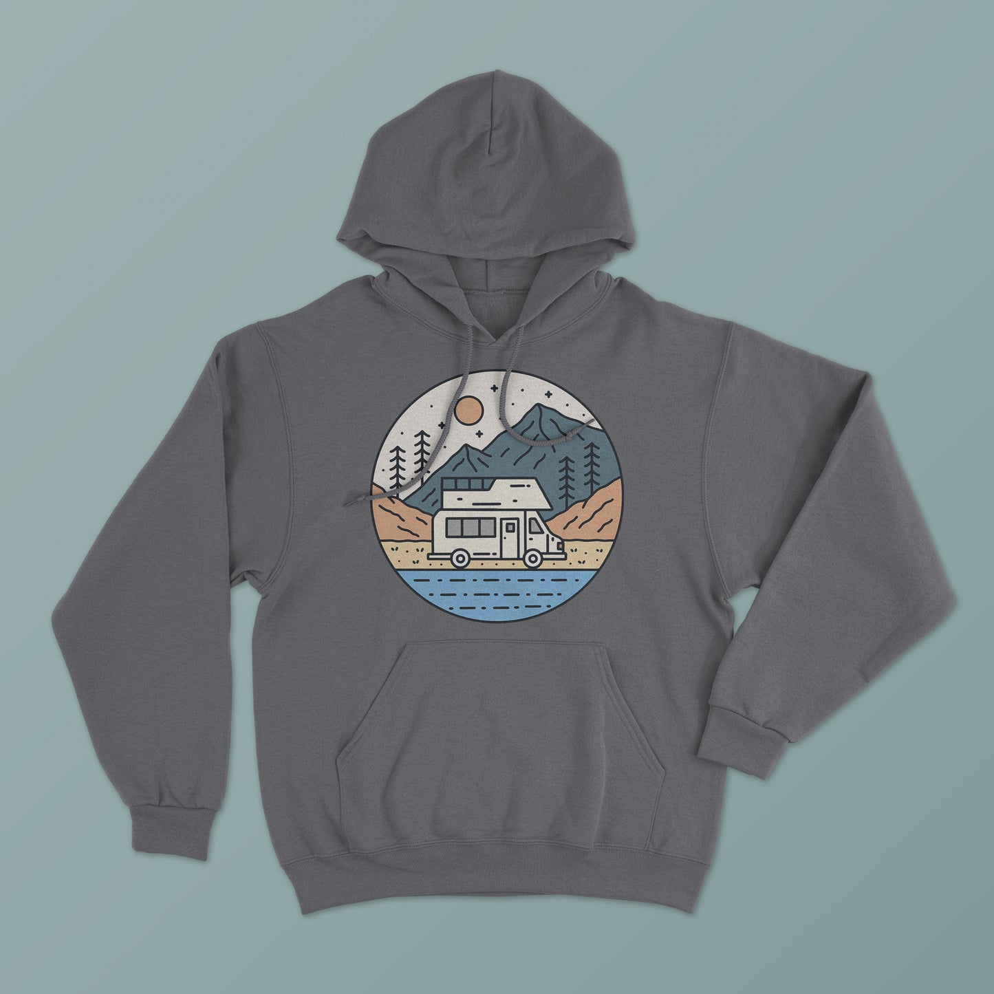 Minimalistic Camping Trailer Print Hoodie - Stylish Hoodie with Adventure Vibes, Men's, Women's Unisex Hooded Sweatshirt, Outdoor Style